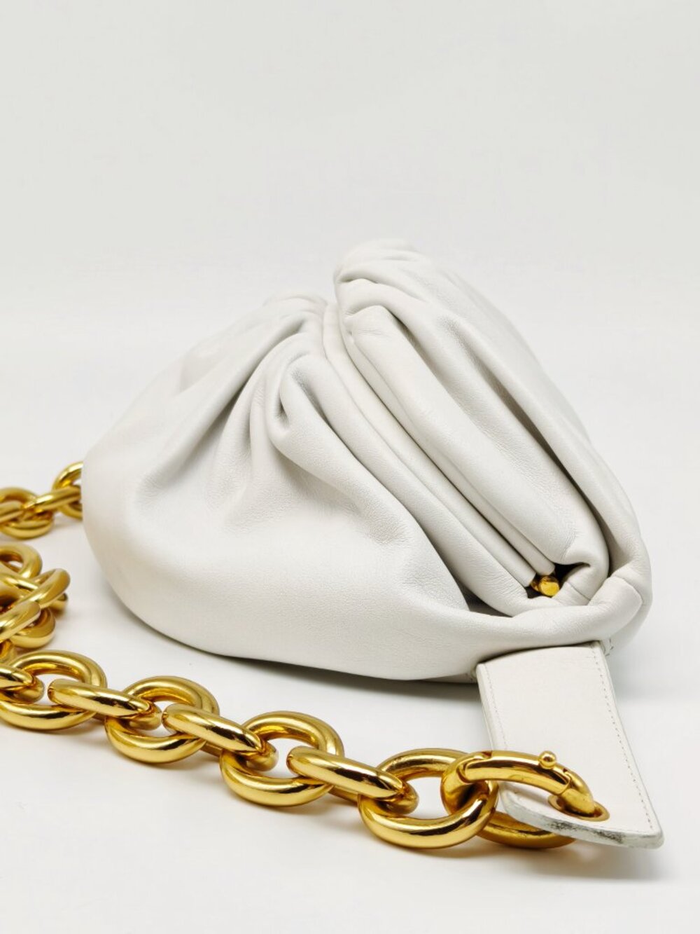 Bottega Veneta The Chain Pouch White Leather Clutch Shoulder Bag Gold Chain - Picture 10 of 14